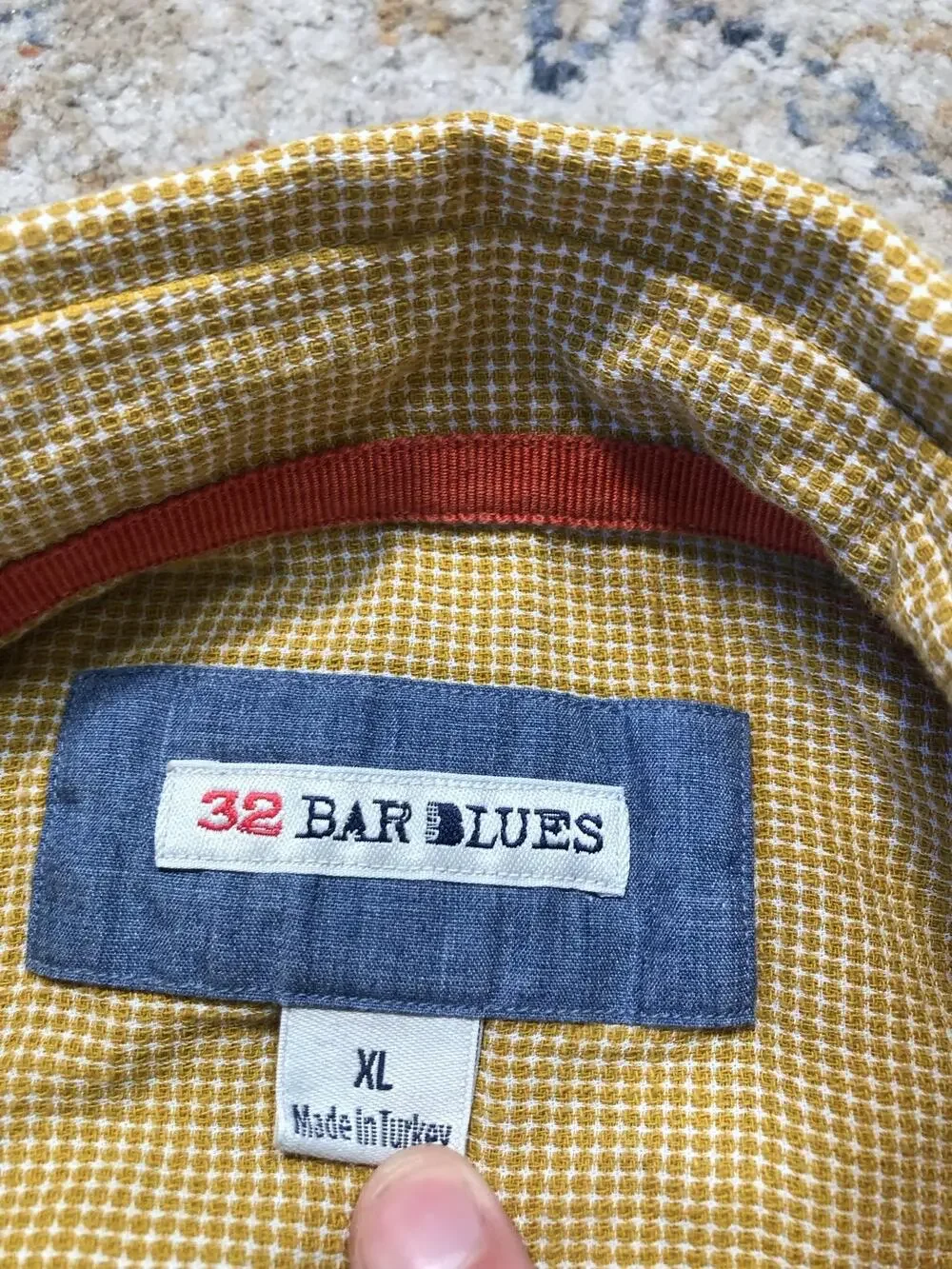 32 Bar Blues Shirt Mens XL Yellow Check Short Sleeve Button Up Casual Cotton